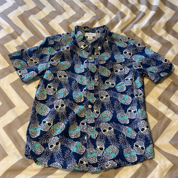 Button Down Shirt- Blue with Pineapples - Picture 2 of 4